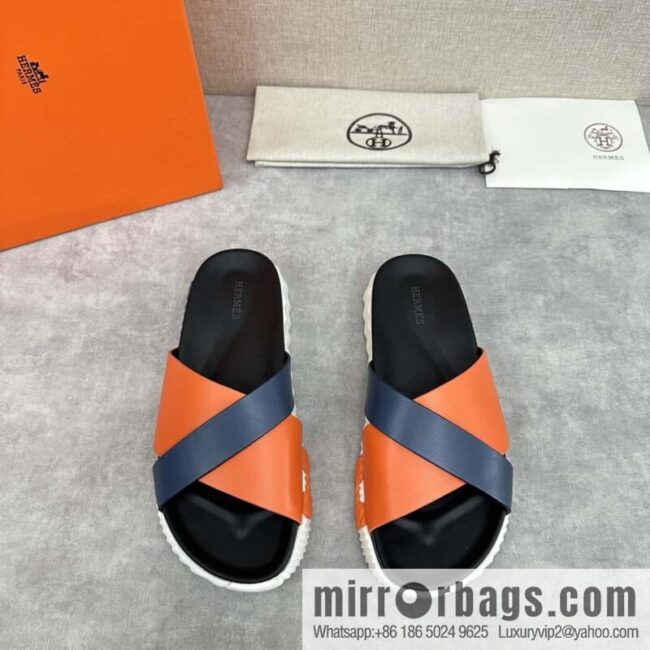 💋💍 H new cross slippers Hermès * Hermès-Shi, the latest classic men\'s Electric slippers