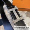 HERMES men\'s 3.8cm stainless steel inlaid diamond metal buckle with first-layer cowhide double-sided belt