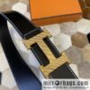HERMES men\'s 3.8cm stainless steel inlaid diamond metal buckle with first-layer cowhide double-sided belt