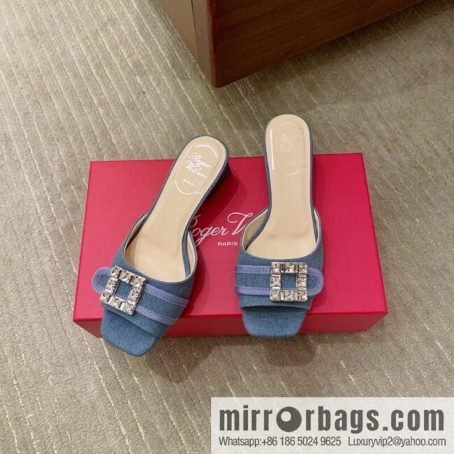 [Roger Vivier purchasing level] Muller sandals Très Vivier series RV diamond buckle Muller thick heel slippers