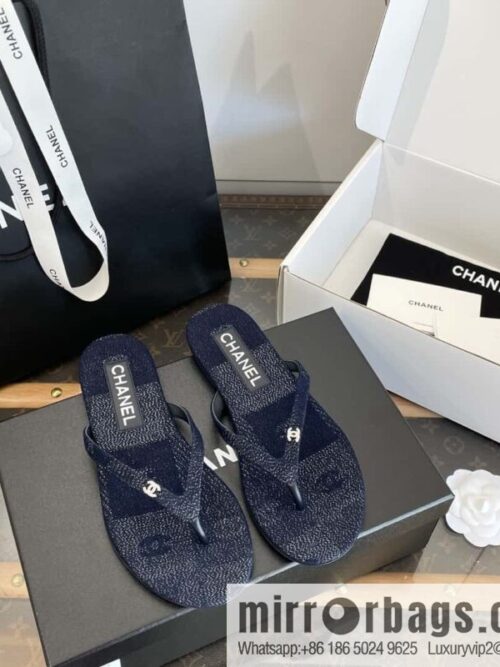 wsxc1721751555932_1-800x800nvlrtppjupg16215_20250625191253.jpg CHANEL Xiaoxiang Denim blue, double C rhinestone buckle flip-flop slippers