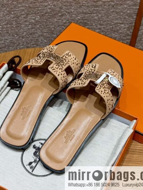 wsxc1725288139628_0-800x800zx4myun4t3b11102_20250625041738.jpg HERMES 181 Oran slippers, apricot/Apricot color suede suede/diamond/Chamois leather/drilling/Chever
