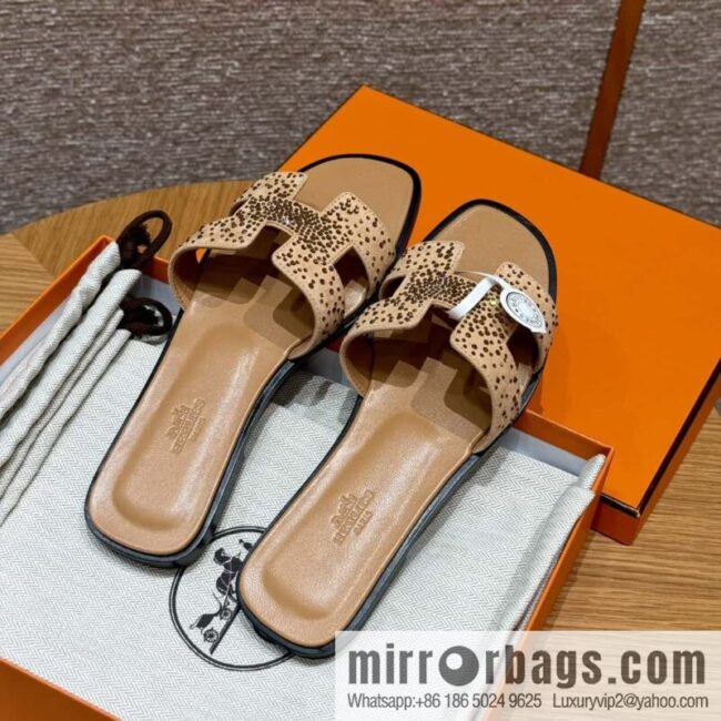 wsxc1725288139628_0-800x800zx4myun4t3b11102_20250625041738.jpg HERMES 181 Oran slippers, apricot/Apricot color suede suede/diamond/Chamois leather/drilling/Chever