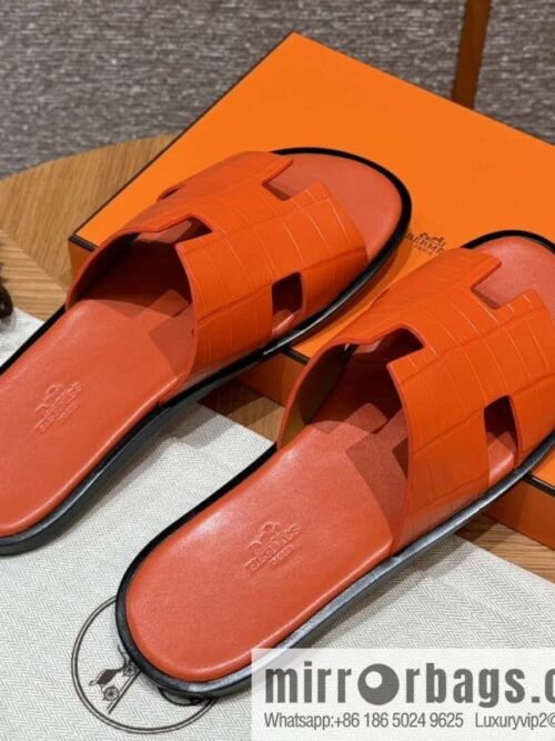 wsxc1725288514212_0-800x8002cvseqixlzd11064_20250625041717.jpg HERMES 182 -Lzmir Men\'s slippers 93/Orange/Orange alligator/Crocodile🐊