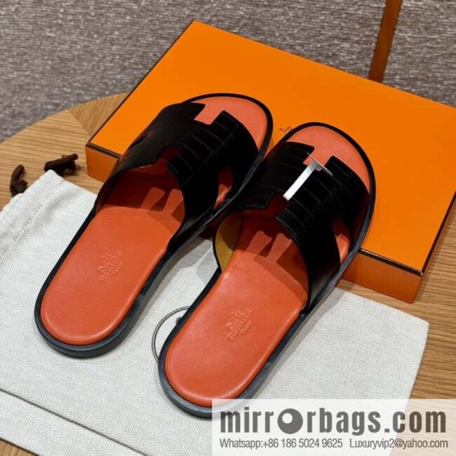 wsxc1725288636832_0-800x800yway4o3wprw11045_20250625041706.jpg HERMES 182 -Lzmir Men\'s slippers, black/89/Black/with orange alligator/alligator🐊