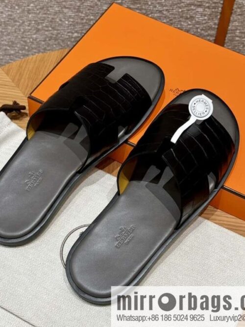 wsxc1725288758168_0-800x800hqvgf1gmcal11025_20250625041655.jpg HERMES 182 -Lzmir Men\'s slippers, black/89/Black/with tin ash alligator/alligator🐊