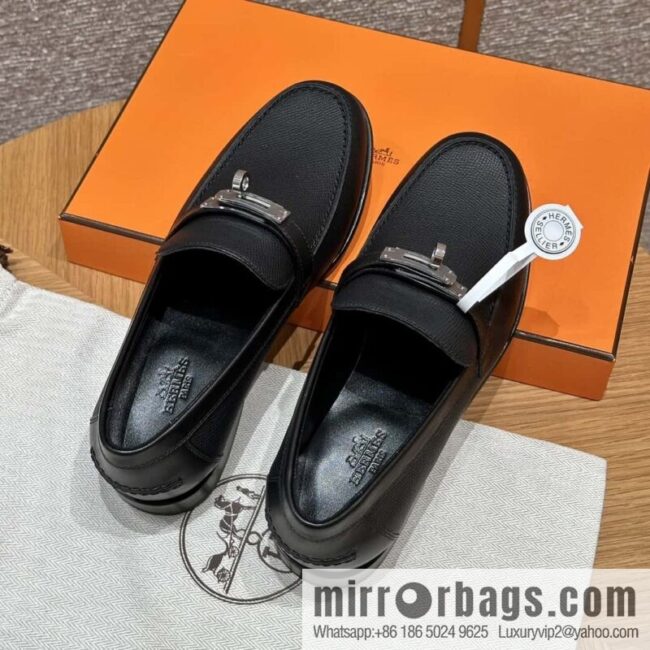 wsxc1725289316117_0-800x8001zbqsueovwq10927_20250625041601.jpg HERMES 227Destin loafers, black/ck89/noir palm-print calfskin/Epsom/Calfskin