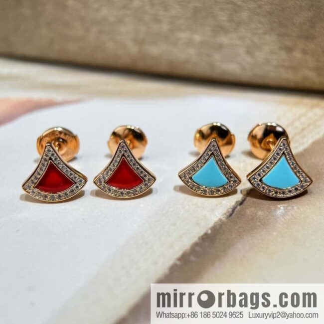 ❗️New ❗️ ☀️ BVLGARI DIVAS\'DREAM with Diamond Chalcedony Turquoise Fan Stud Earrings ☀️