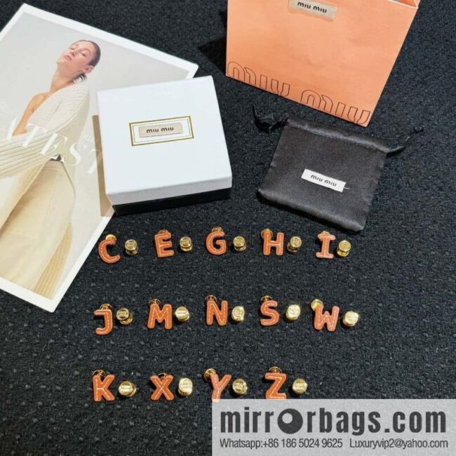 ❗️New ❗️ (Pair) MIU MIU Miu Asymmetrical Leather Letter Stud Earrings