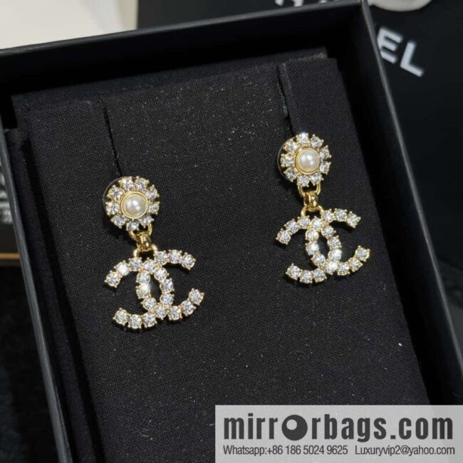 ❗️New ❗️☀️ new ☑️ chanel c2 double c full diamond stud earrings ☀️