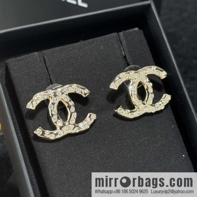 ❗️New ❗️☀️ new ☑️ chanel c1 double c full diamond stud earrings ☀️