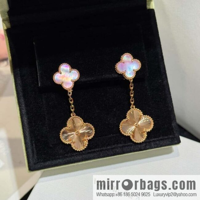 ❗️CNC version ❗️ ☀️ Van Cleef & Arpels powder shell laser engraved four-leaf clover earrings stud earrings ☀