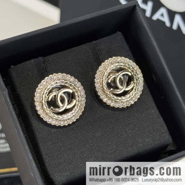 ❗️New ❗️☀️ new ☑️ chanel c1 double c round full diamond stud earrings ☀️