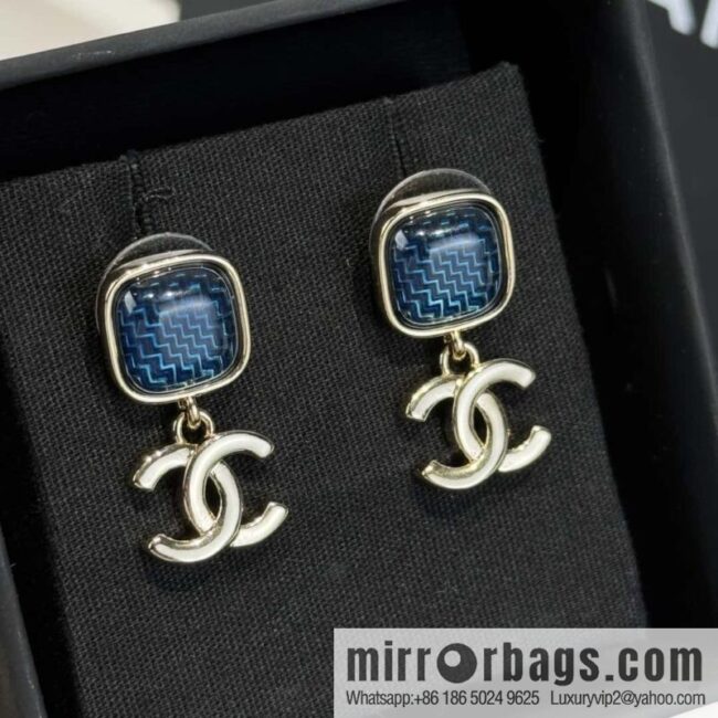 ❗️New ❗️☀️ new ☑️ chanel c2 double c blue denim square stud earrings ☀️