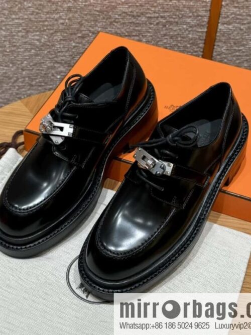 wsxc1730391500170_0-800x800fj40ao55lgz10194_20250625041008.jpg HERMES 252 First Platform Oxford Shoes, Black/89/Noir Calfskin/Calfskin