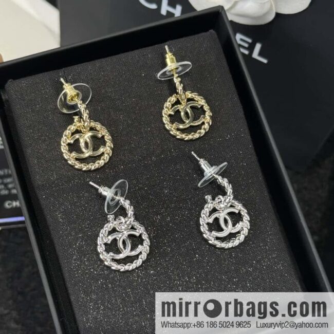 ❗️New ❗️☀️ New ☑️ Chanel C2 double c round hemp rope stud earrings ☀️