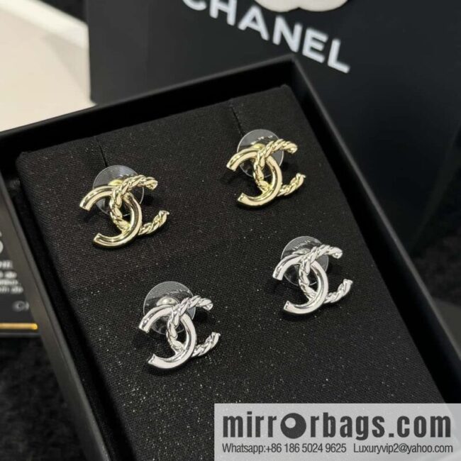 ❗️New ❗️☀️ New ☑️ Chanel C1 double c hemp rope stud earrings ☀️