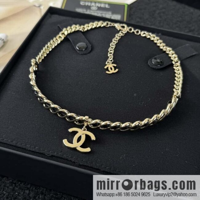 ❗️New ❗️ ☀️ New ☑️ Chanel Double C Black Leather Rope Collar Collar Necklace ☀️