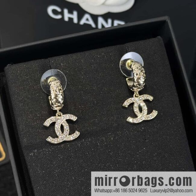 ❗️New ❗️☀️ new ☑️ Chanel C2 double c full diamond stud earrings ☀️