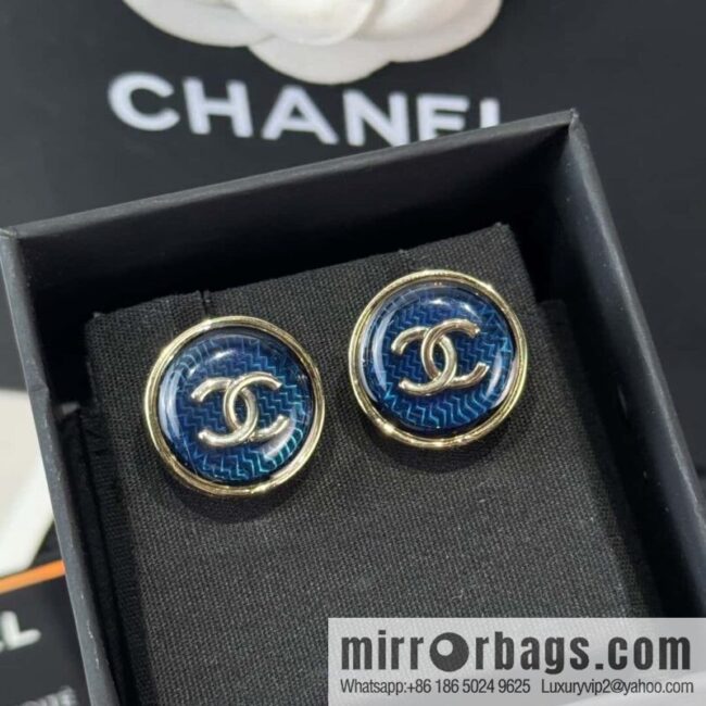 ❗️New ❗️☀️ new ☑️ chanel c1 double c round blue acrylic stud earrings ☀️