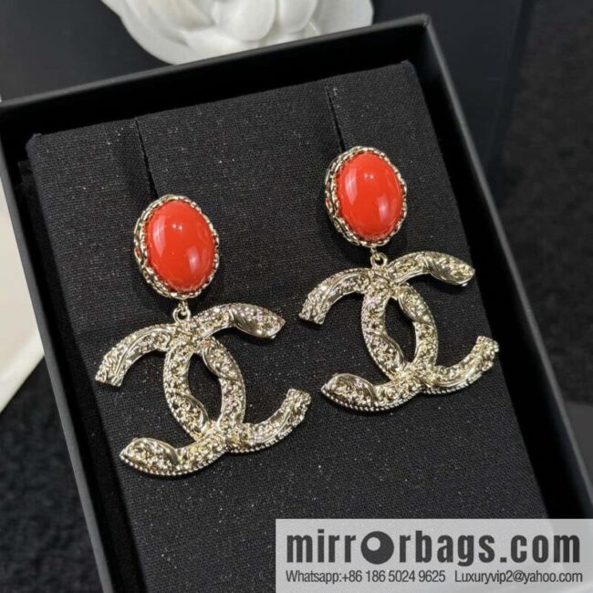 ❗️New ❗️☀️ new ☑️ chanel c2 double c red stud earrings ☀️