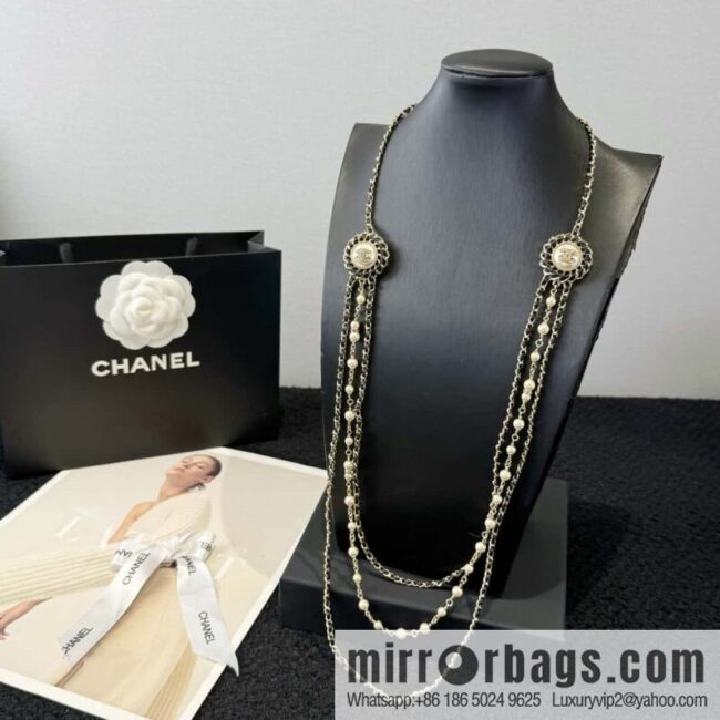 ❗️New ❗️☀️ new ☑️ Chanel double c three-layer black leather rope pearl necklace sweater chain ☀️