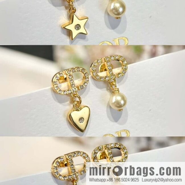 New ☑️ Dior asymmetrical pentagram peach heart four-leaf clover stud earrings