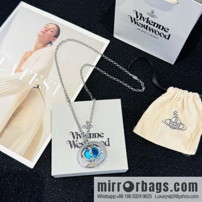 ❗️New ❗️ New ☑️ Vivienne Westwood Queen Mother Blue Saturn Necklace