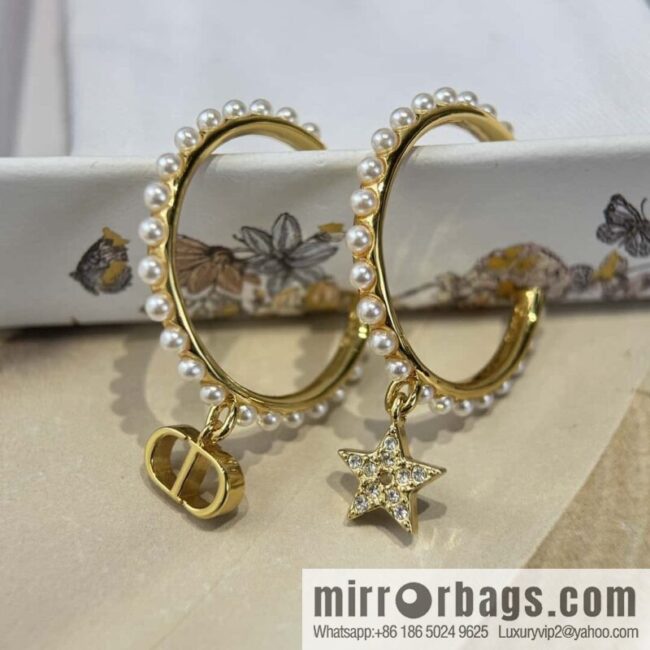 New ☑️ DIOR dior half round star pearl stud earrings
