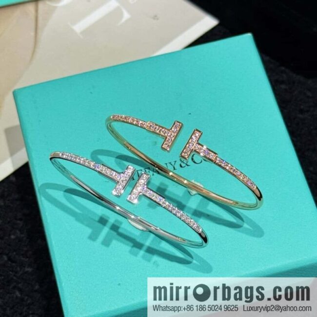 ❗️CNC version ❗️ ☀️ Tiffany & co, classic T series, half full diamond silver rose gold double T bracelet ☀️