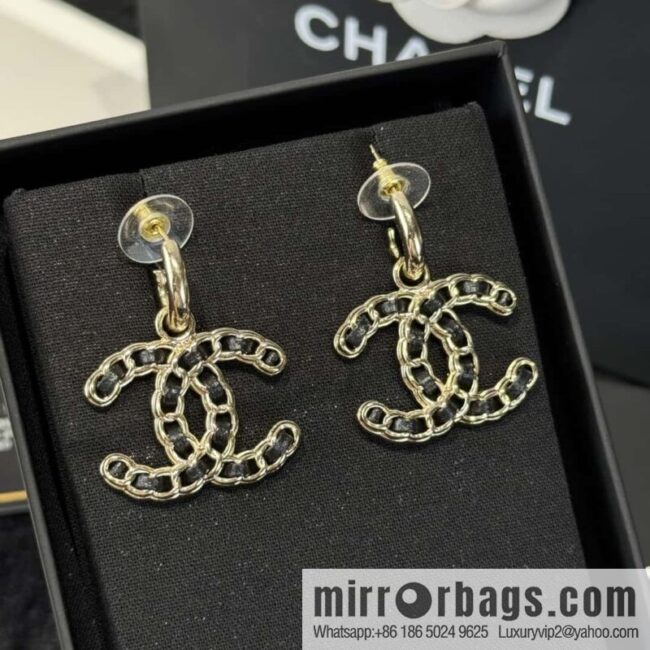 ❗️New ❗️☀️ New ☑️ Chanel Double C Black Leather Rope Earrings ☀️