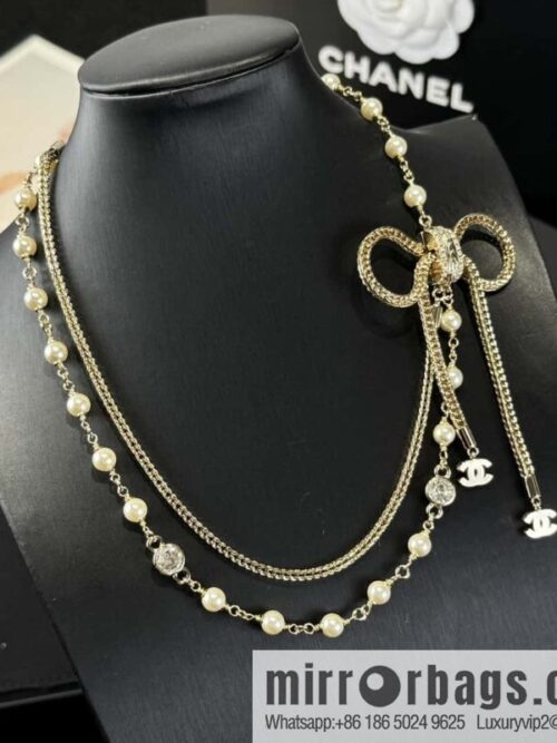 wsxc1734964550572_3-800x80040bpng5bf0417162_20250625193900.jpg ❗️New ❗️☀️ New ☑️ Chanel Double C Bow Tassel Double Pearl Necklace ☀️