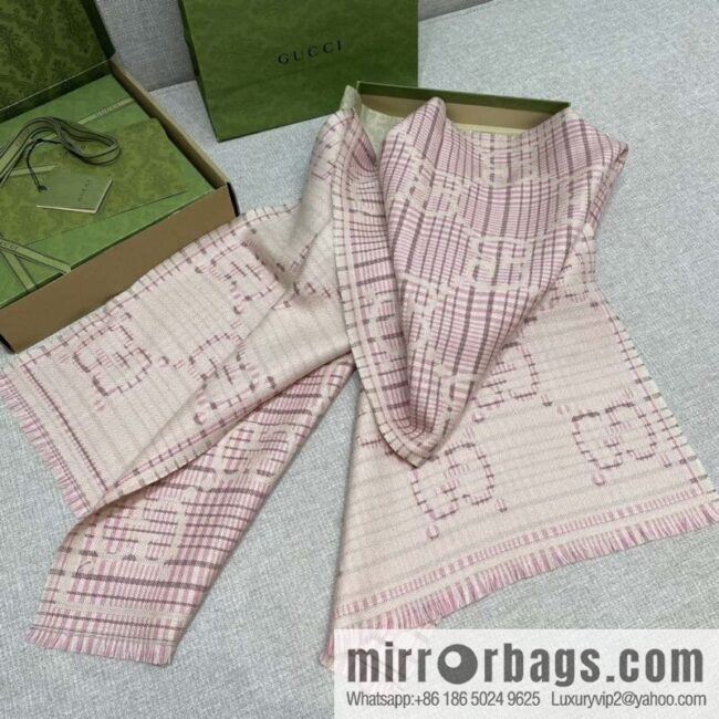 wsxc1739476119763_7-800x8005ulgfups4gc6077_20250625123622.jpg GUCCI24/25s new color \"checked GG jacquard wool scarf\" pink