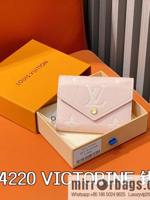 [Boutique‑grade] M14220 pink silk screen, full leather three-fold wallet VICTORINE wallet