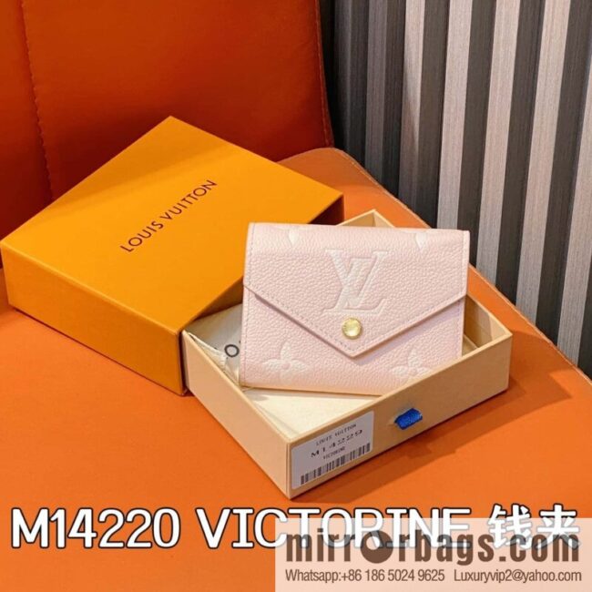 [Boutique‑grade] M14220 pink silk screen, full leather three-fold wallet VICTORINE wallet
