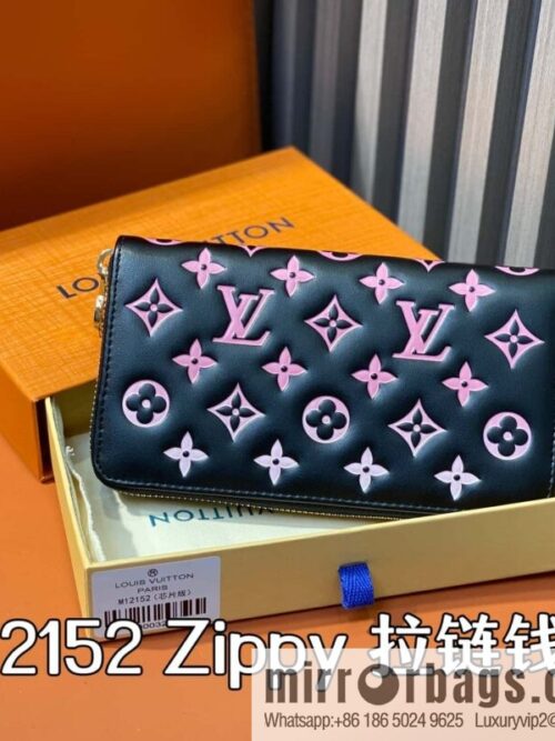 [Boutique‑grade] M12152 black silk screen printing, full leather silk screen printing single zipper wallet Zippy zipper wallet