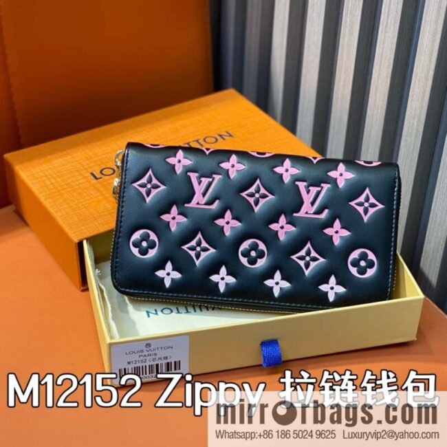 [Boutique‑grade] M12152 black silk screen printing, full leather silk screen printing single zipper wallet Zippy zipper wallet