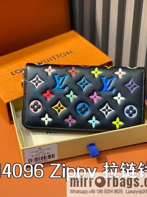 [Boutique‑grade] M14096 black silk screen printing, full leather silk screen printing single zipper wallet Zippy zipper wallet