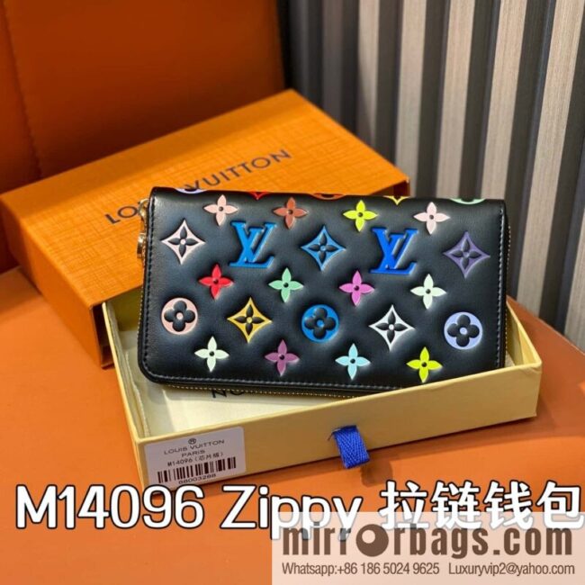 [Boutique‑grade] M14096 black silk screen printing, full leather silk screen printing single zipper wallet Zippy zipper wallet