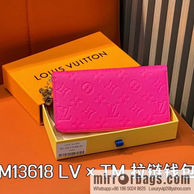 [Boutique‑grade] M13618 rose red and white, single zipper wallet LV × TM zipper wallet