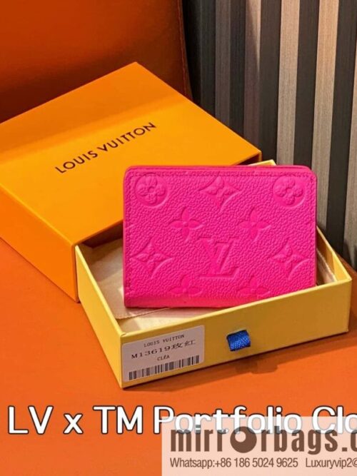 [Boutique‑grade] M13619 rose red and white, two-fold zipper wallet LV x TM Portfolio Claire wallet