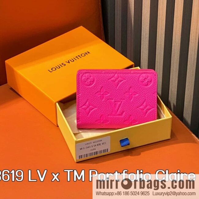 [Boutique‑grade] M13619 rose red and white, two-fold zipper wallet LV x TM Portfolio Claire wallet