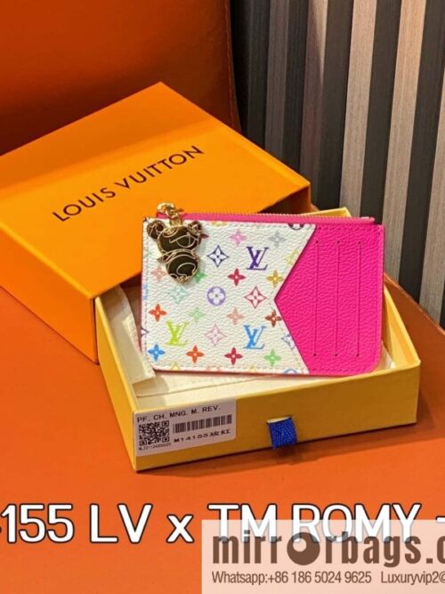 [Boutique‑grade] M14155 plum red white color, card bag, card clip wallet, the new LV x TM ROMY card clip of the season