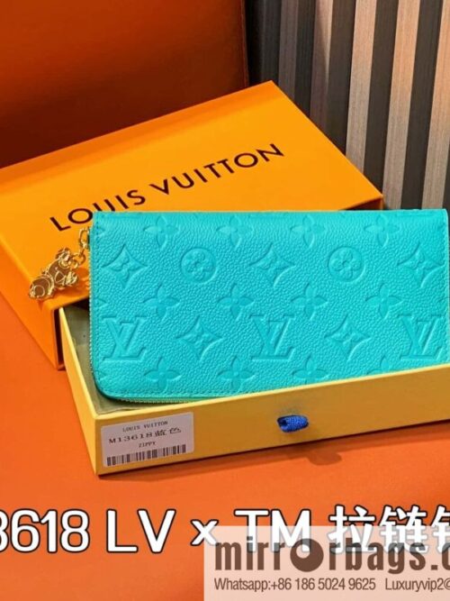 [Boutique‑grade] M13618 blue white color, single zipper wallet LV × TM zipper wallet