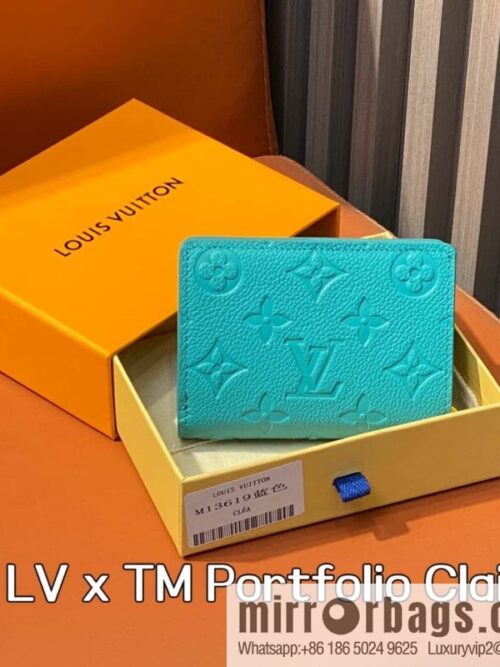 [Boutique‑grade] M13619 blue white color, two-fold zipper wallet LV x TM Portfolio Claire wallet