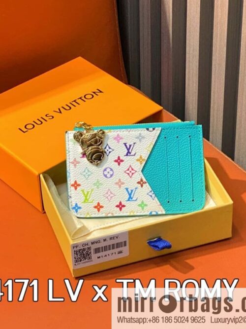 [Boutique‑grade] M14171 blue white color, card bag, card clip wallet, the new LV x TM ROMY card clip of the season.