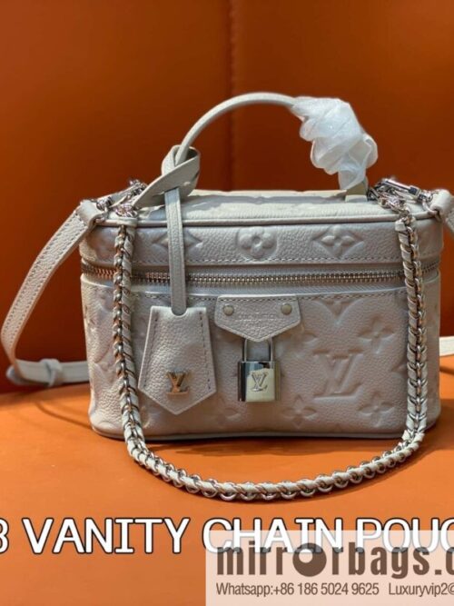[Boutique‑grade] M13593 light gray, full leather chain bag cosmetic bag VANITY CHAIN POUCH handbag