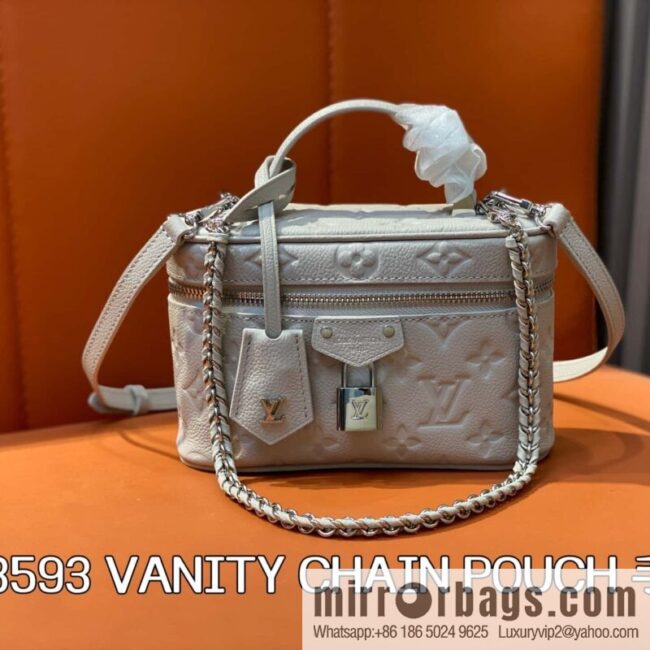 [Boutique‑grade] M13593 light gray, full leather chain bag cosmetic bag VANITY CHAIN POUCH handbag