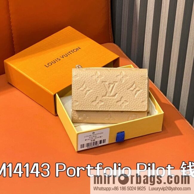 [Boutique‑grade] M14143 khaki, full leather tri-fold wallet Portfolio Pilot wallet