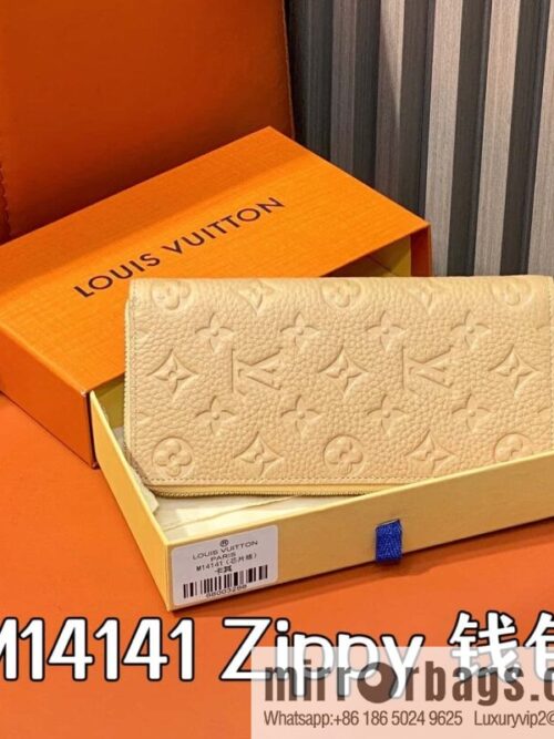 [Boutique‑grade] M14141 khaki, full leather single zipper wallet Zippy wallet